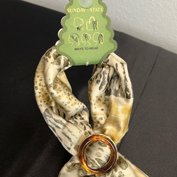Sunday State Accessories - Sunday State | Sage green & Creams Animal Print Scarf w/ Brooch
